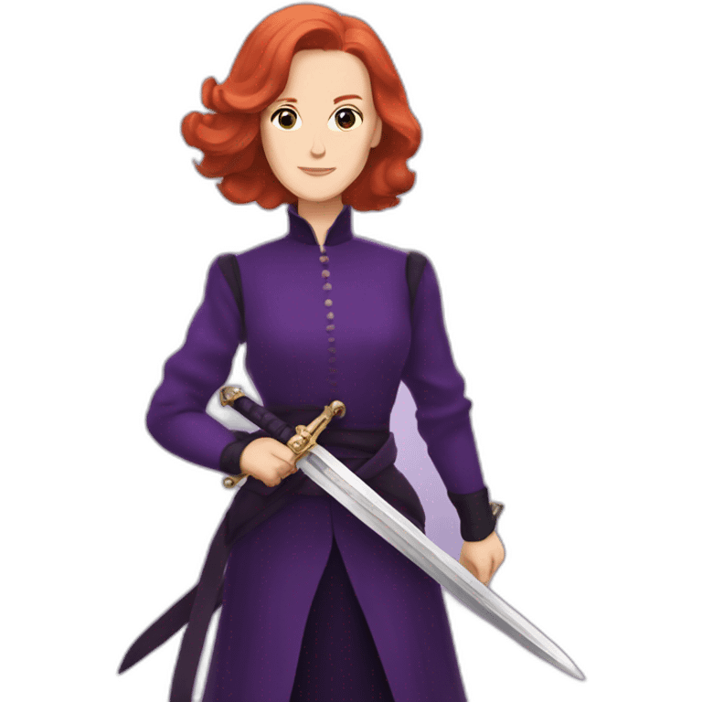 Audrey fleurot in purple with sword emoji