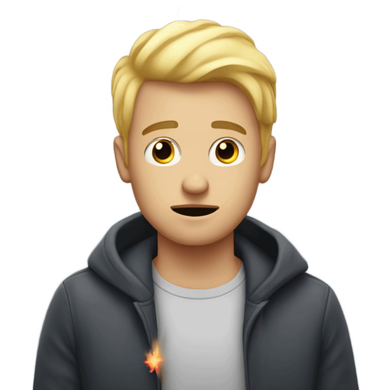 Blonde man sad on New Year’s Day with fireworks emoji