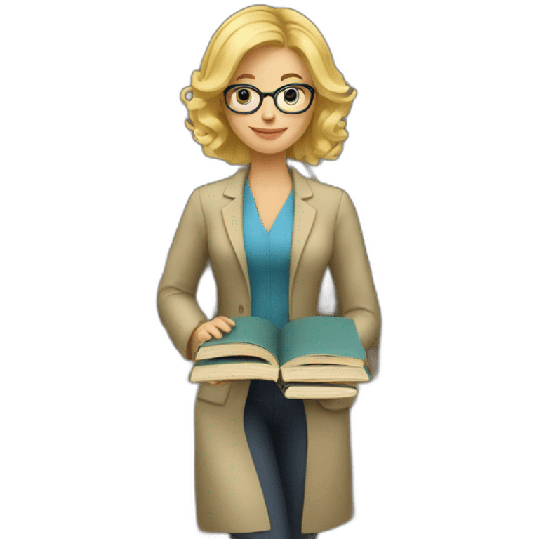 blonde librarian with books emoji