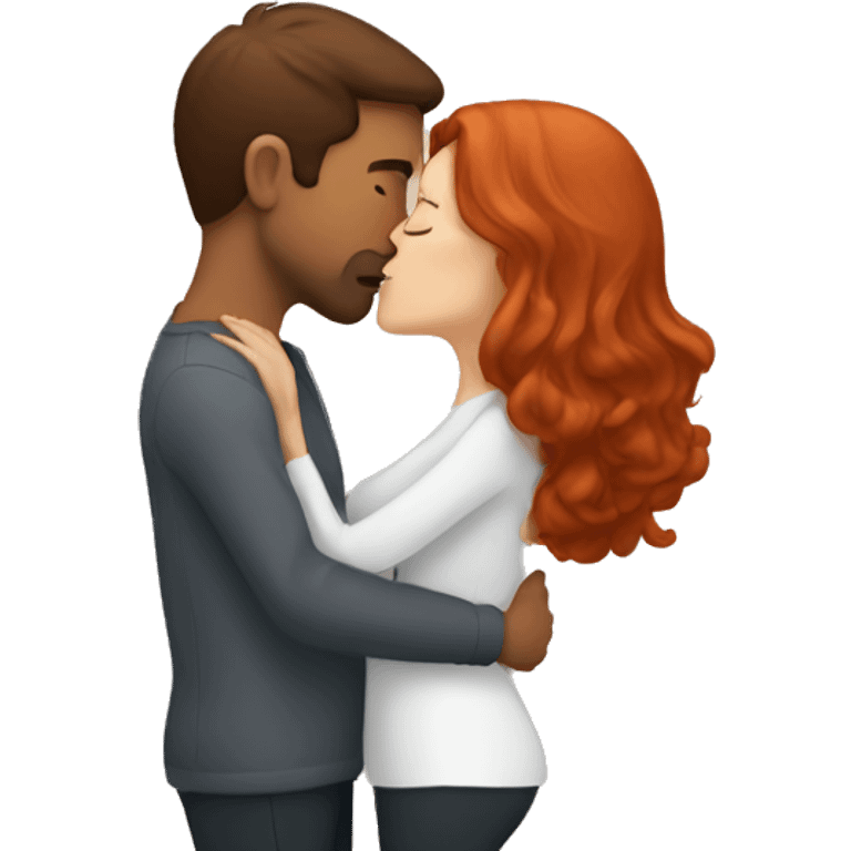 brown hair man kissing redhead woman on lips emoji