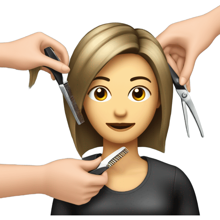 “Create an emoji depicting a hairdresser styling a client’s hair. The hairdresser is holding scissors or a comb, and the client is sitting on a chair. Include details such as the client’s hair and professional tools in the hairdresser’s hands.” emoji