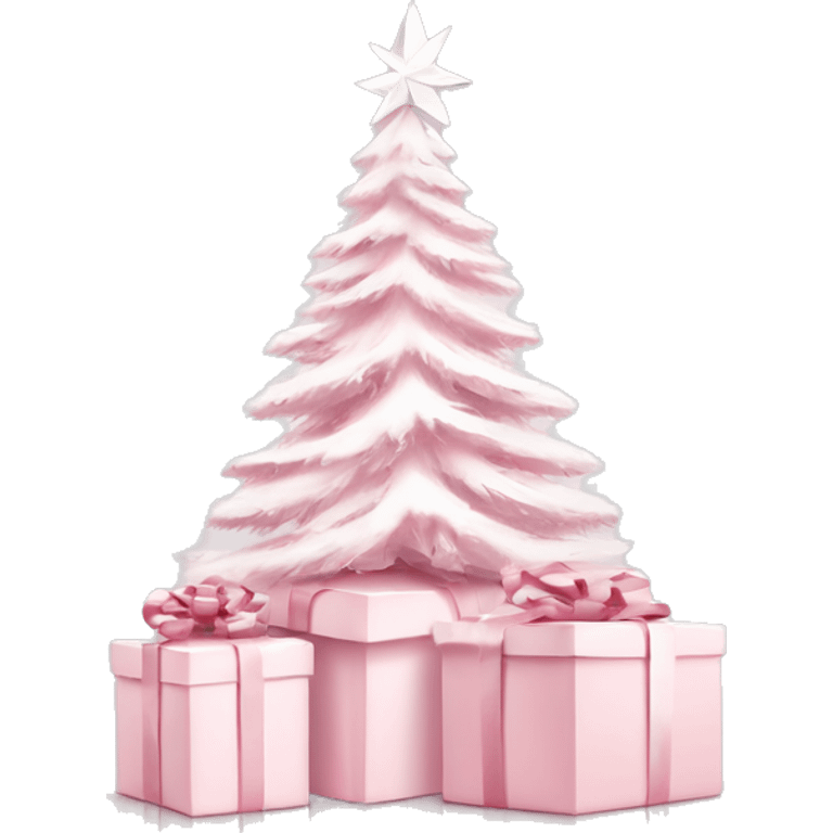 Light pink Christmas gifts under a white Christmas tree  emoji