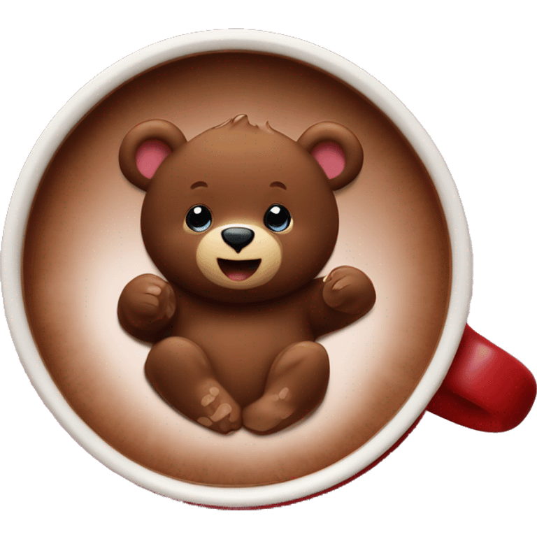 Baby bear inside of a cup of hot cocoa. Burgundy colored cup.  emoji