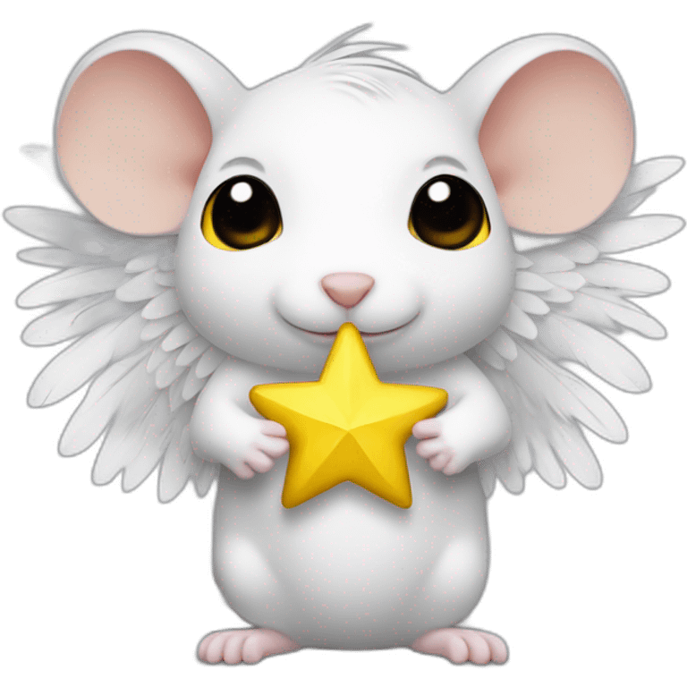 rat with white feather angel wings who is holding a yellow star emoji