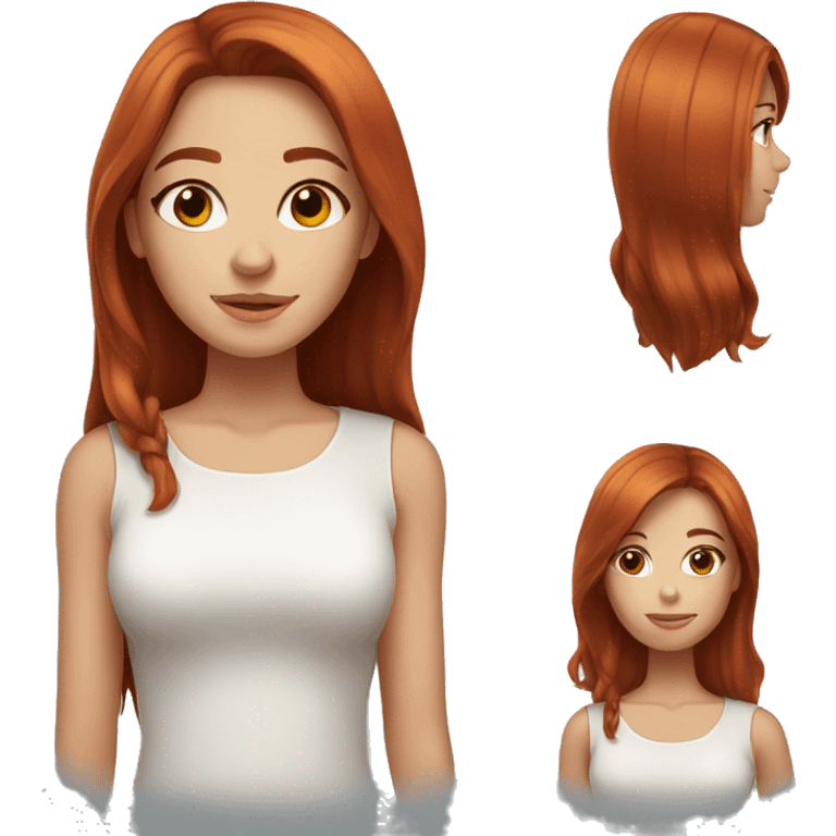 Very beautiful red-haired girl with brown eyes, straight hair emoji