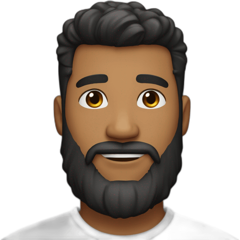 caramel brown skin male, black haircut hair with a skin fade haircut, good beard, white teeth, black t shirt approximately 32 years old, good beard, chest up, confident emoji