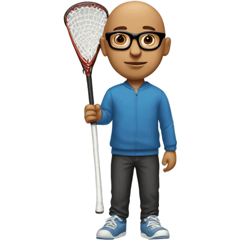 bald boy in glasses with lacrosse stic emoji