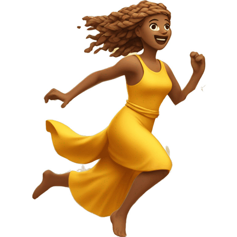 golden harvest goddess sprinting with wheat, with a large stride and arms outstretched emoji