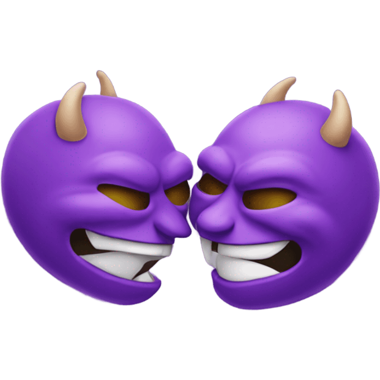 Two purple devils kissing emoji