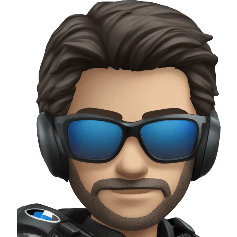 bmw gs 1250 male rider sunglases on bike dark hair blue eyes emoji