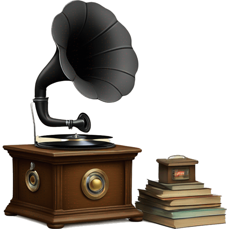 vintage gramophone with stack of vinyl records emoji