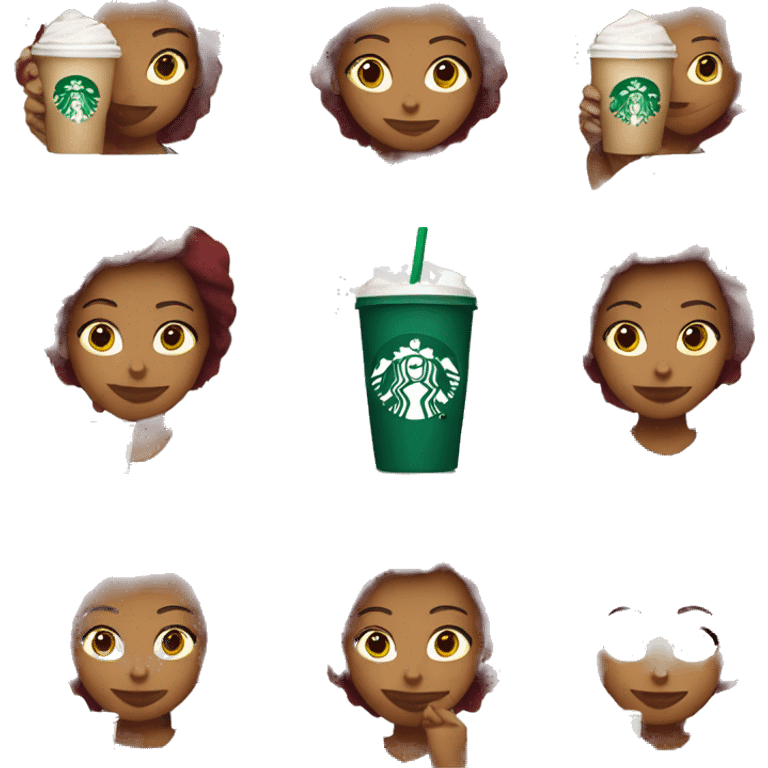 Burgundy haired girl, drinking Starbucks emoji