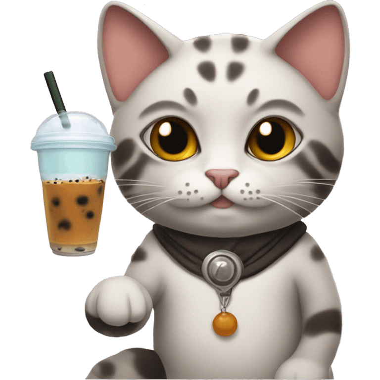 Sarcastic looking cat holding boba tea emoji