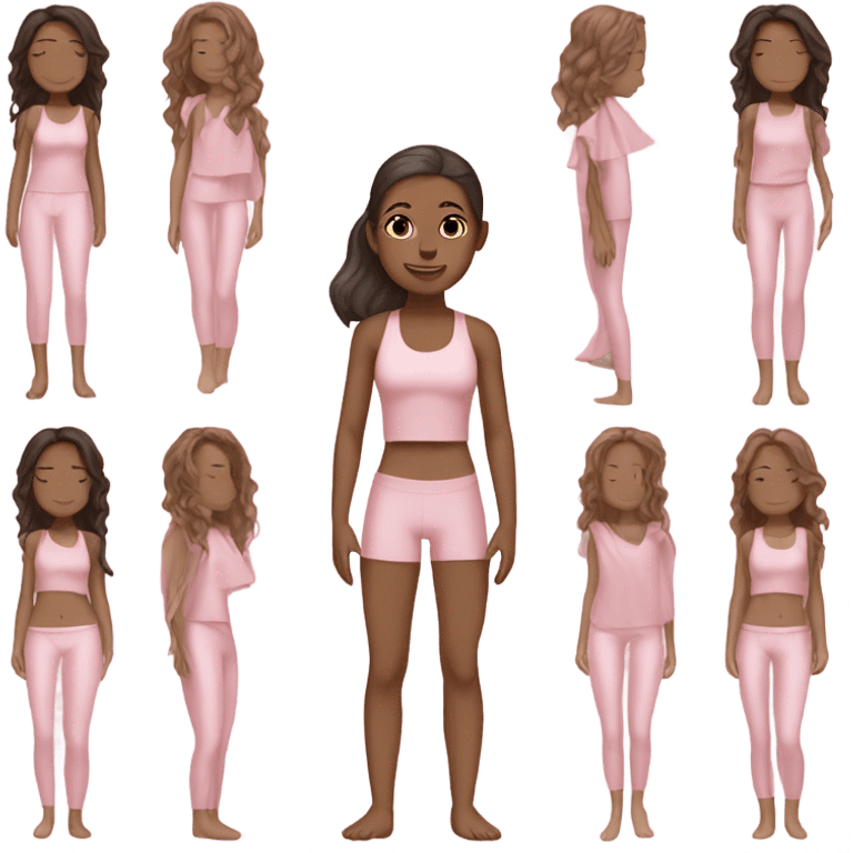 white yoga girl brunette hair light pink clothes  emoji