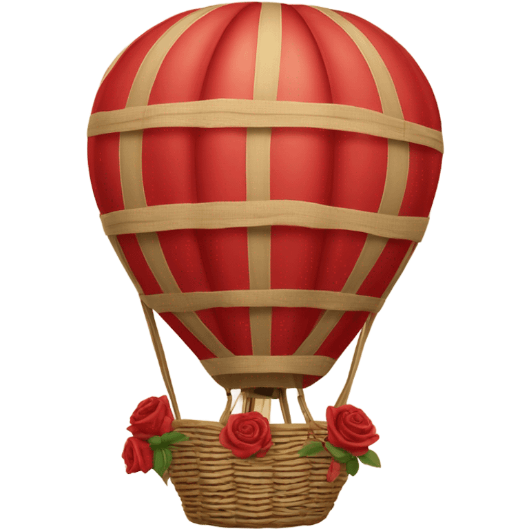 red hot air balloon and beige basket with roses emoji