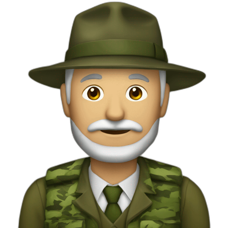 Hombre viejo pelo largo y con traje de camuflaje de hojas del ark emoji