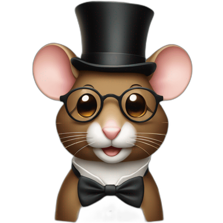 a rich brown mouse wearing a tuxeo with a top hat and glasses emoji