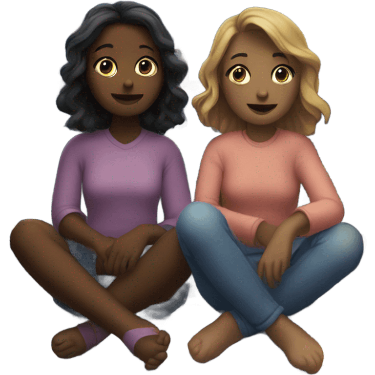 two girls sitting by the window at night emoji