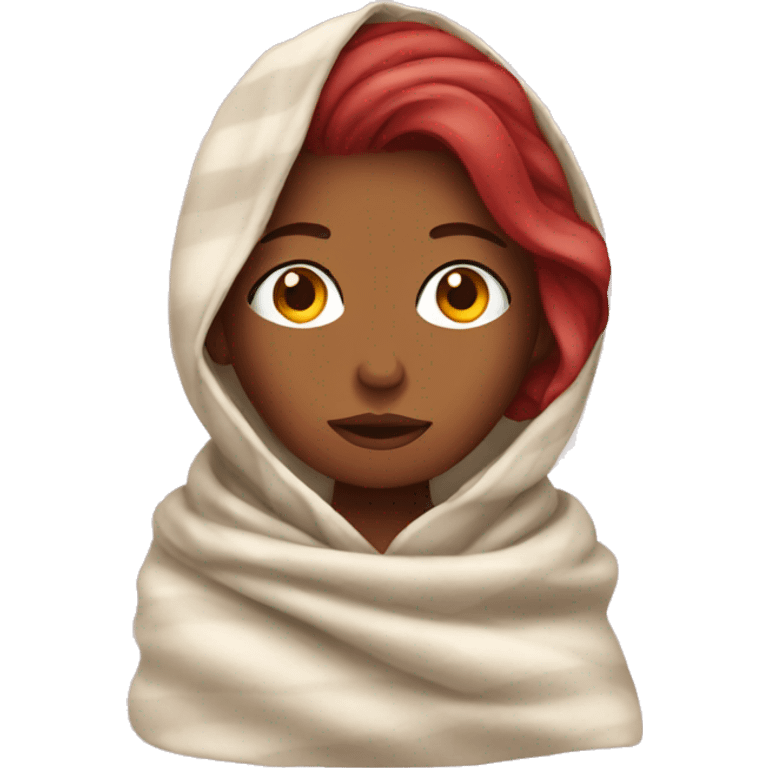 Woman with cherry hair in a blanket emoji