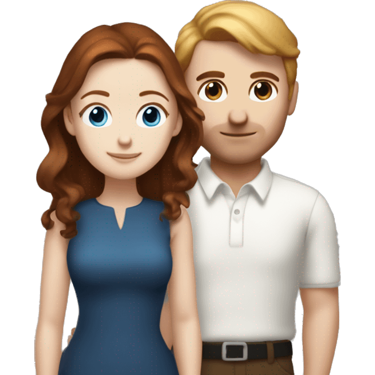 A white dark-brown hair blue eye guy and a white redhead hazel eye woman they are rich and they are hugged emoji