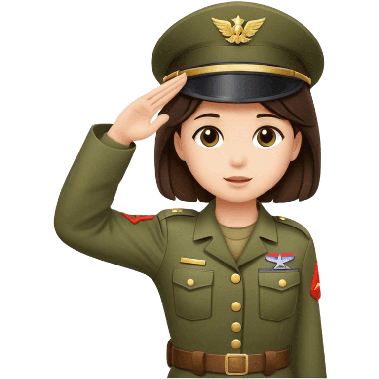 little brunette girl soldier salute emoji