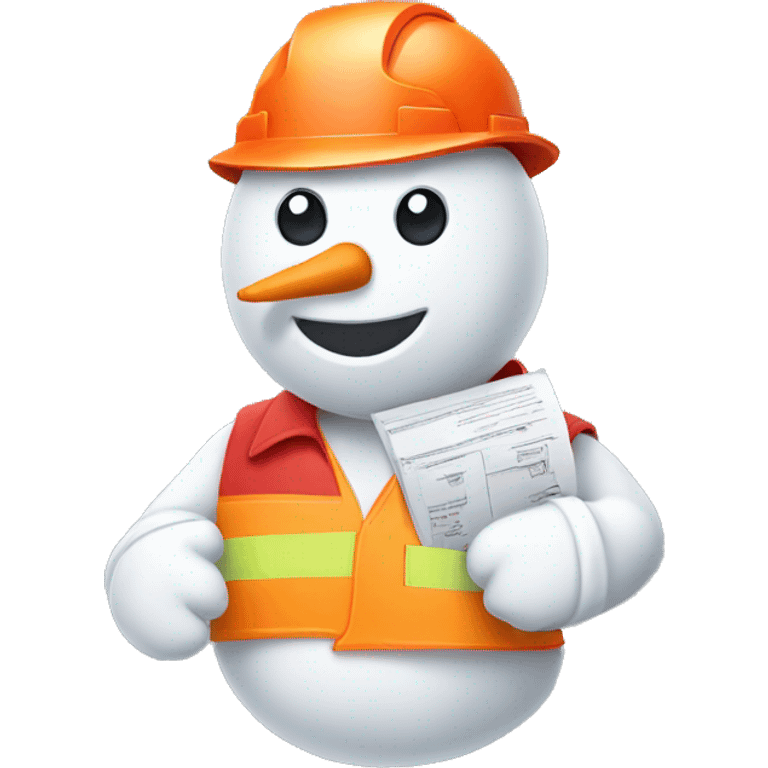 snowman holding construction documents with red shirt and orange vest emoji