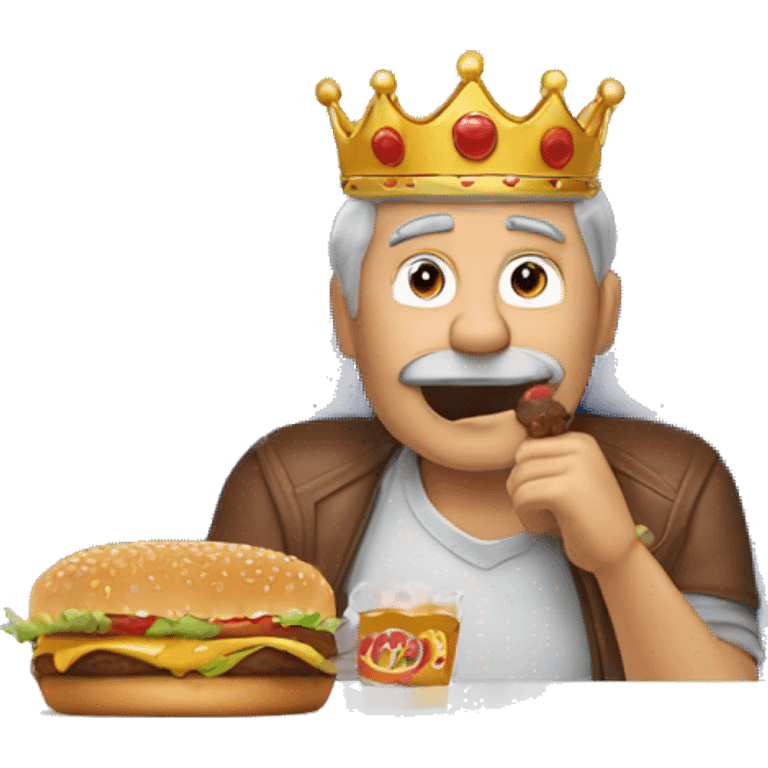 older 45yr old fraile man sitting on plane with burger king crown  emoji