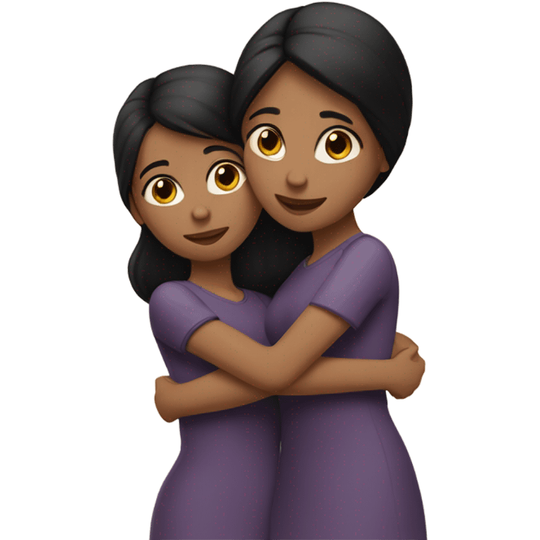 Sisters dark hair hug emoji