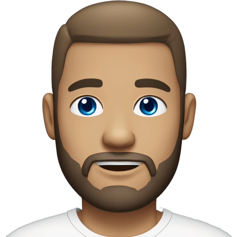 A guy with blue eyes, light skin, short shaven, a beard only on his chin, wearing a white T-shirt, a silver earring with a cross on one ear. emoji