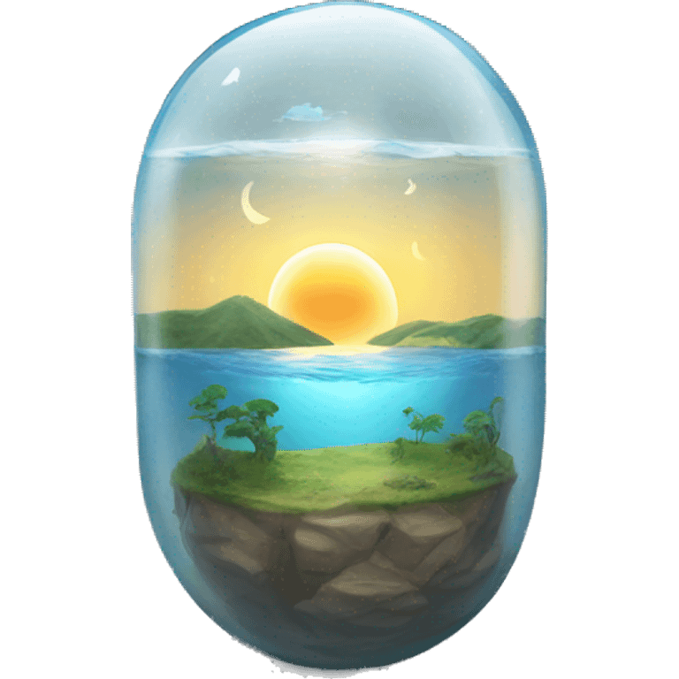 water and land like inside a glass dome with the sun and moon at the top emoji