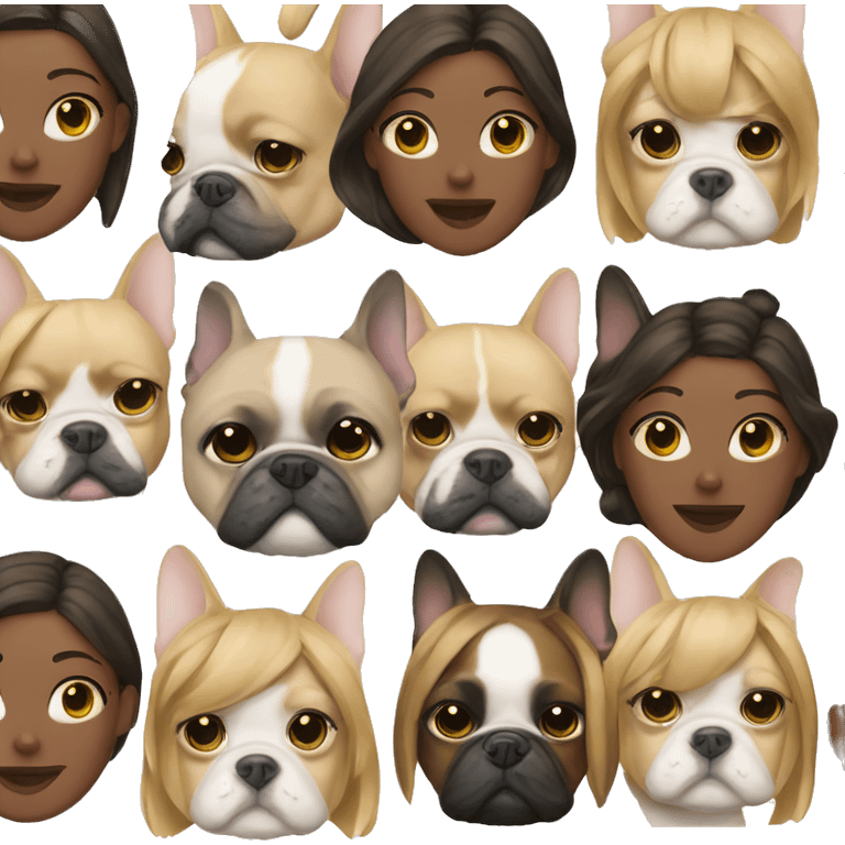 Bronde girl with black/white French bulldog emoji