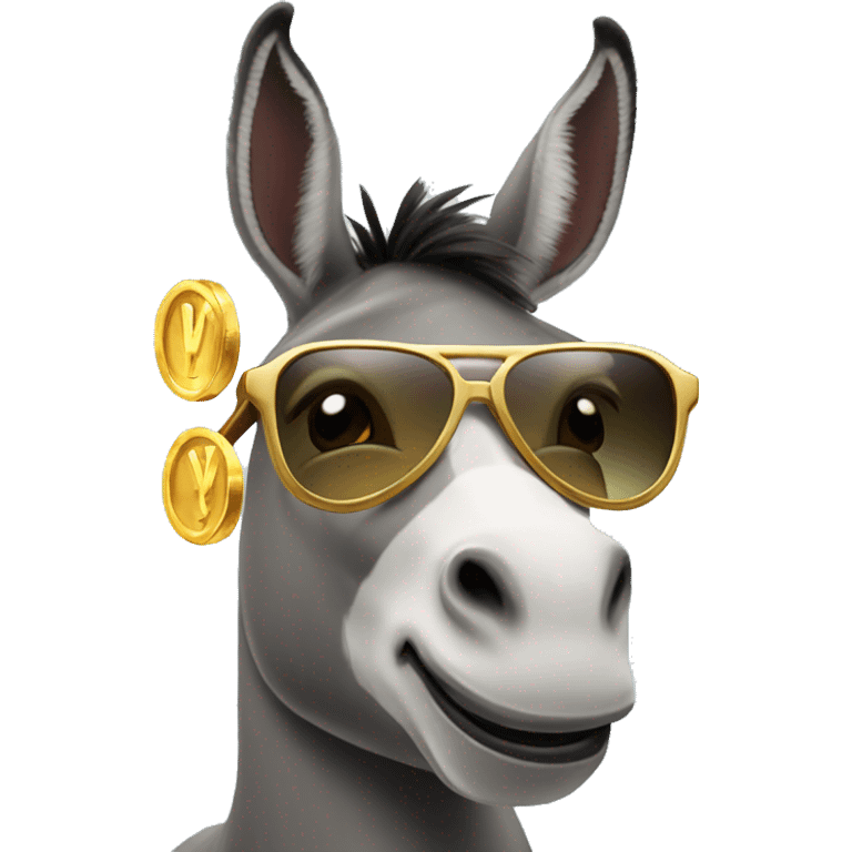 Donkey with a bar of gold and sunglasses and heart eyes emoji