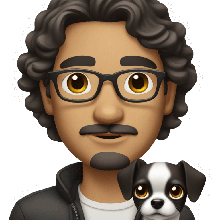 dark hair dark eye man with short mustache wearing glasses holding chihuahua emoji