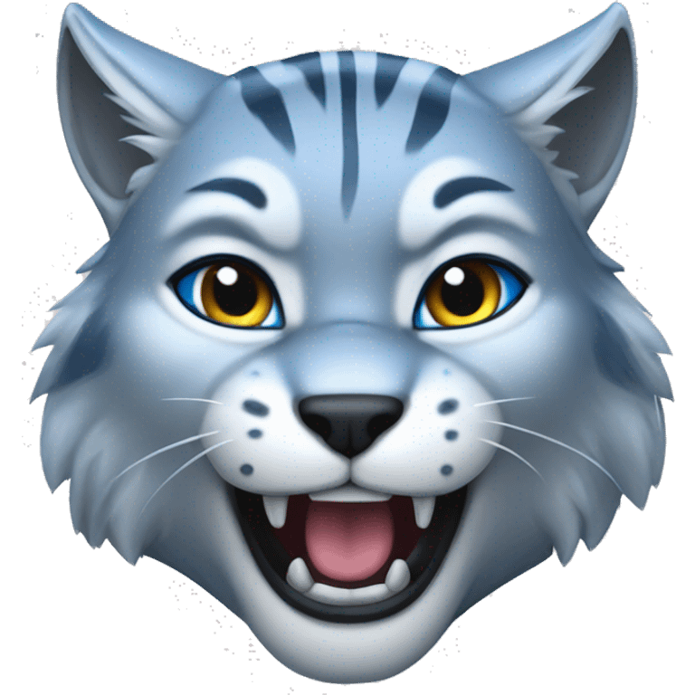 Blue eyes Grey lynx ROARING emoji