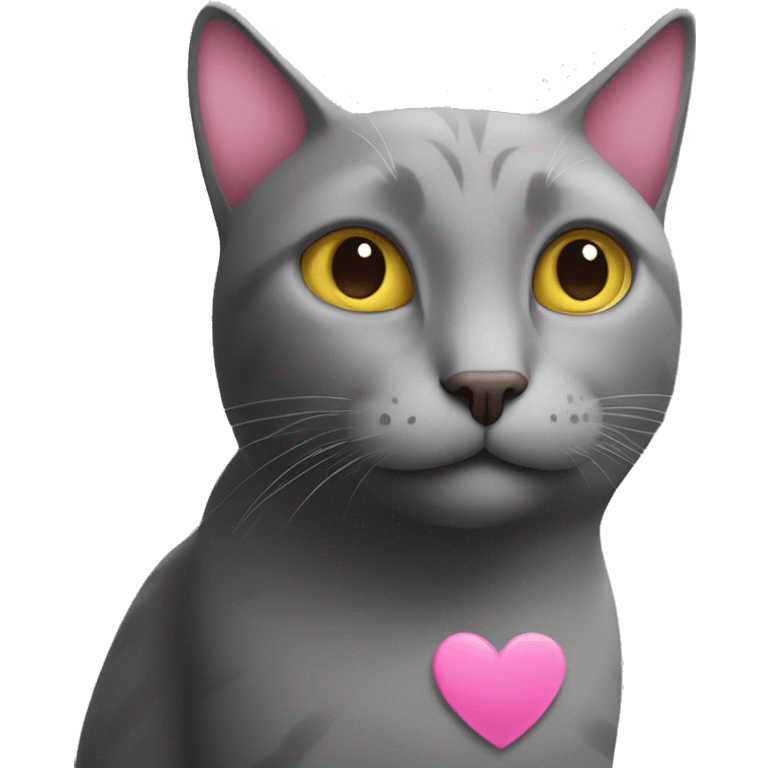 grey cat with pink hearts on a base of simple version of yellow cat emoji