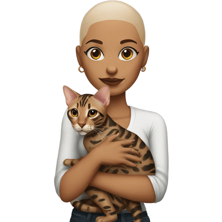 bald girl with tattoos holding a bengal cat emoji