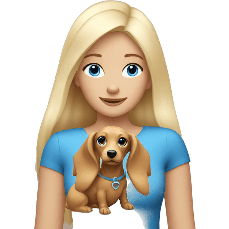 white blonde blue eyed girl with blonde longhaired sausage dog  emoji