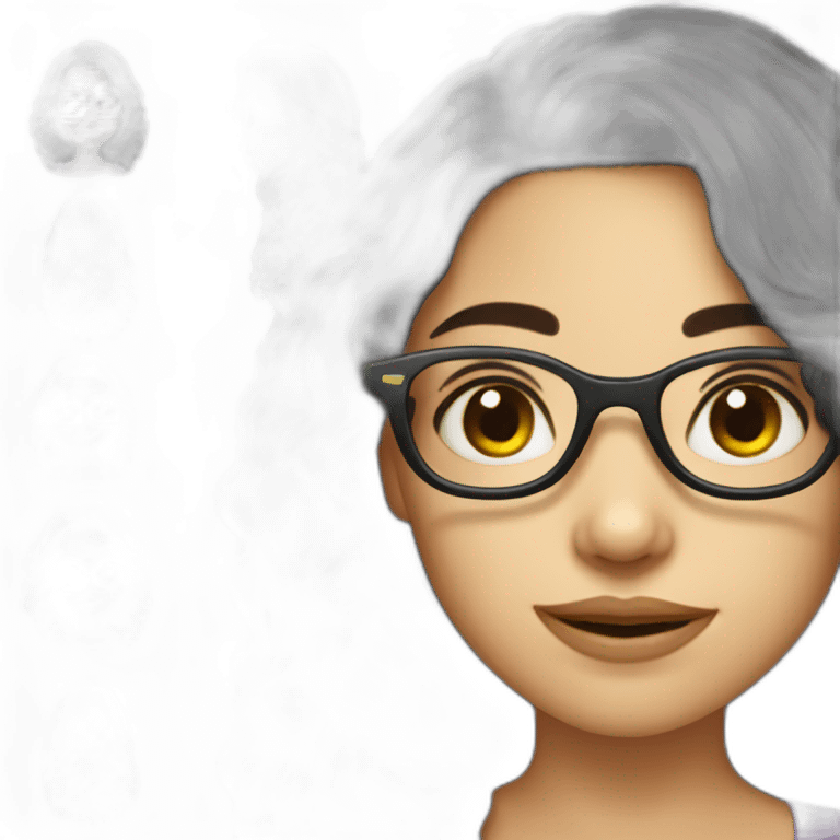 girl with fair skin black long hair with glasses emoji