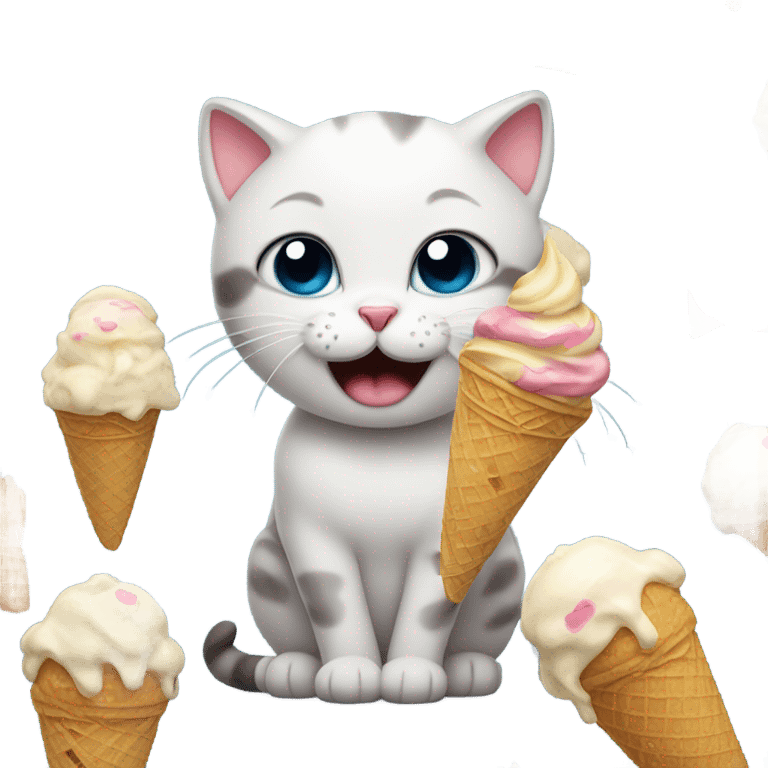 Kitty cat crying with ice cream emoji