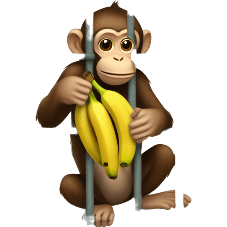 The monkey's outside. Banana inside the cage.  Monkey trying to get the banana out of the cage emoji