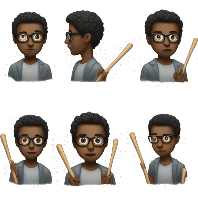 A slightly skinny boy with glasses and somewhat short hair with drumsticks emoji