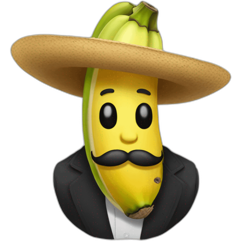 un platano con bigote y sombrero mexicano emoji