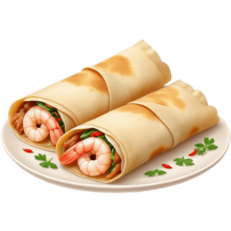 Bánh Xèo Cinematic Realistic Bánh Xèo Dish Emoji, depicted as a crispy, folded crepe filled with shrimp and pork, rendered with dynamic textures and vibrant, appetizing lighting. emoji