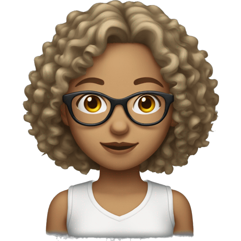 light skinned curly haired girl with shoulder length hair and clear glasses emoji