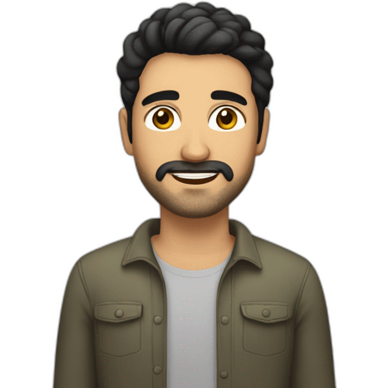 Caucasian man with black hair, olive skin and light beard emoji