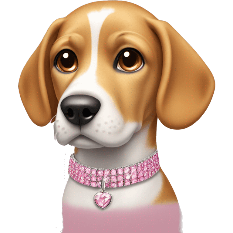 Blonde beagle with brown spots on her ear, wearing a pink diamanté collar emoji