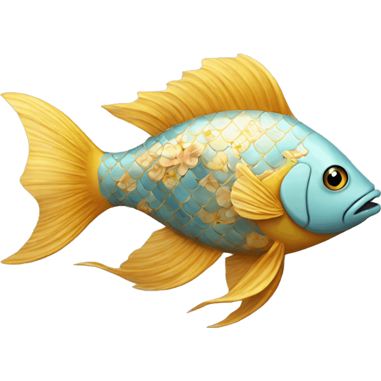 Golden fish with floral pattern on scales emoji