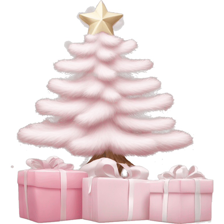 Light pink Christmas gifts under a white Christmas tree  emoji