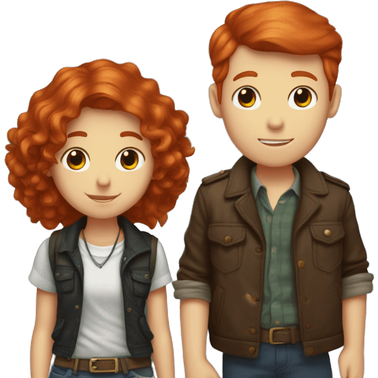 redhead boy who is 5”8 hugging 5”1 redhead girl with freckles and doc martens on emoji