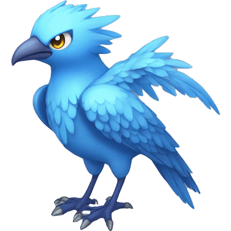 Edgy Fantasy legendary blue bird water-type-Hydro-Phoenix-avian Fakemon full body emoji